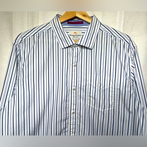 Tommy Bahama Striped White/Blue Long Sleeve Button-Down Island Modern Fit Size L - Picture 3 of 7
